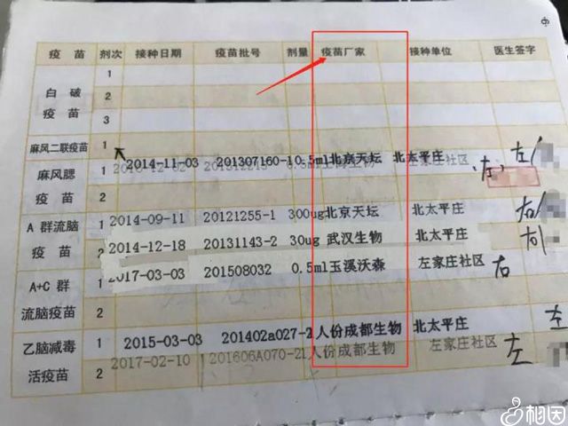 百白破疫苗接种记录